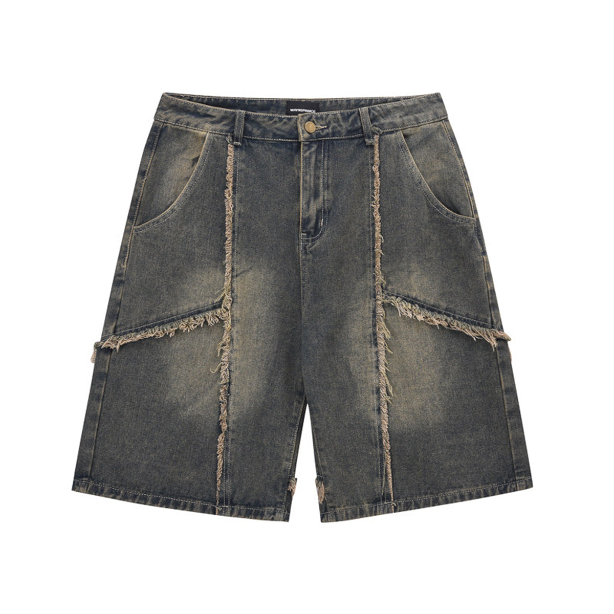 Raw Edge Fringed Distressed Denim Shorts