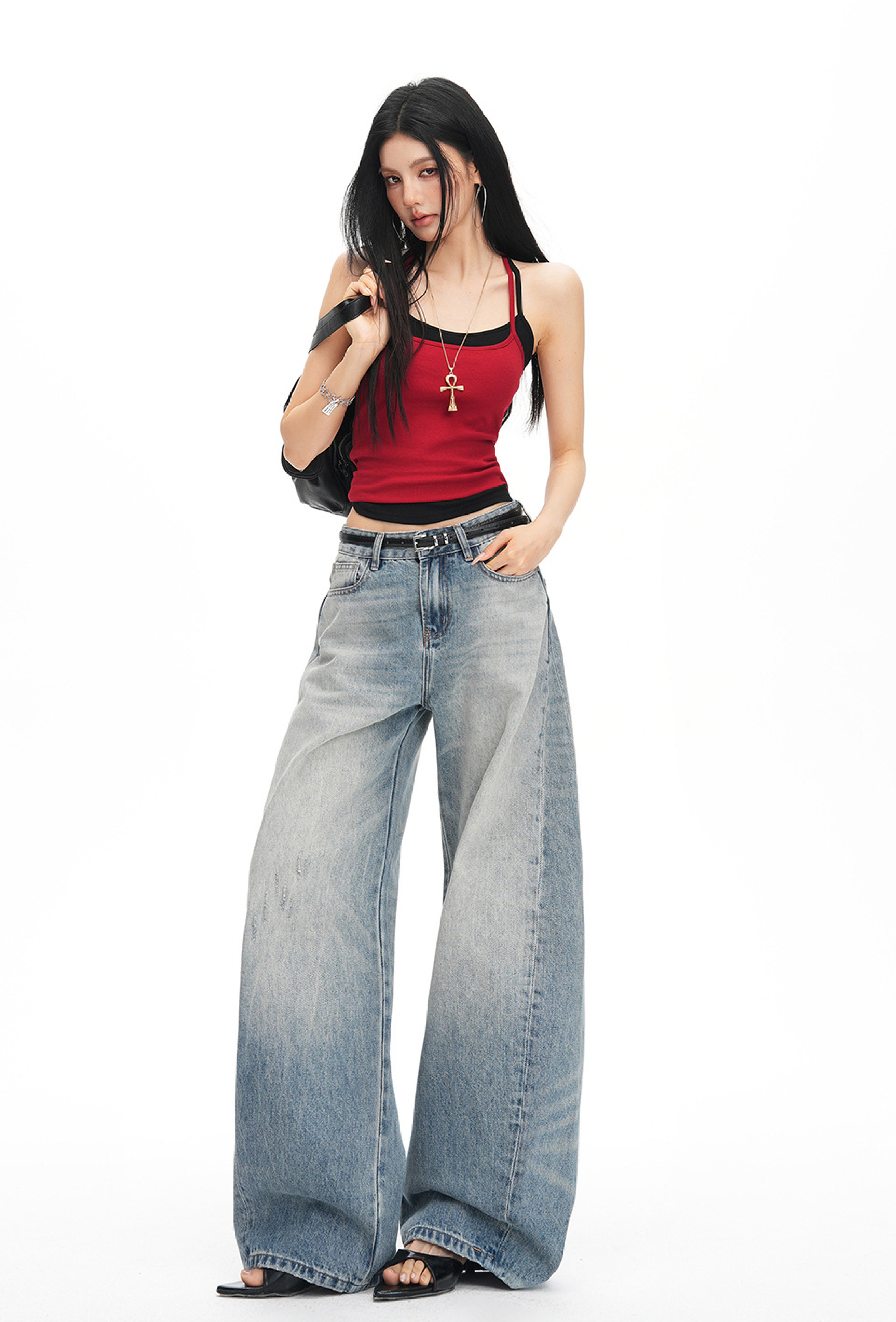 Vintage Washed Wide-Leg Jeans