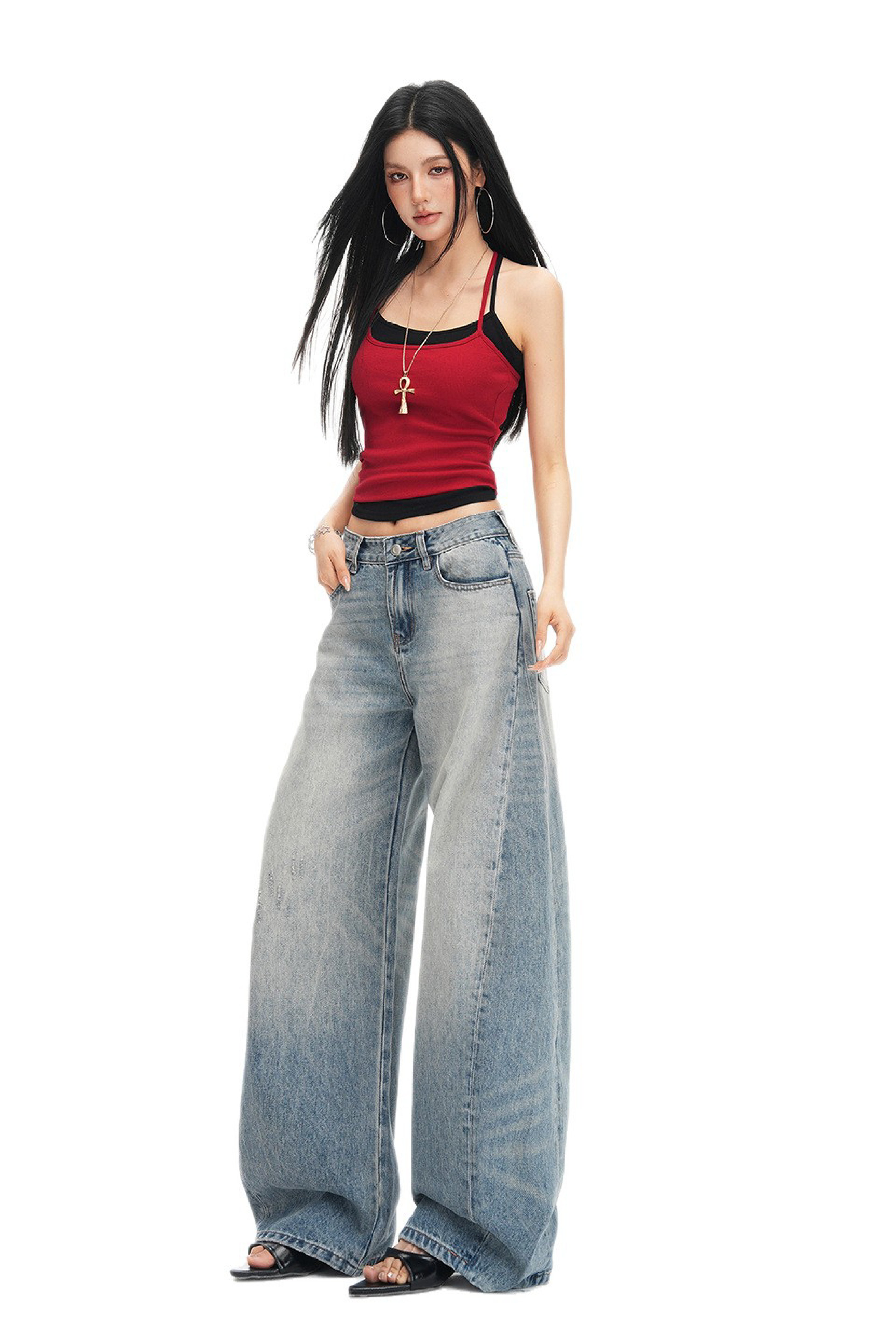 Vintage Washed Wide-Leg Jeans