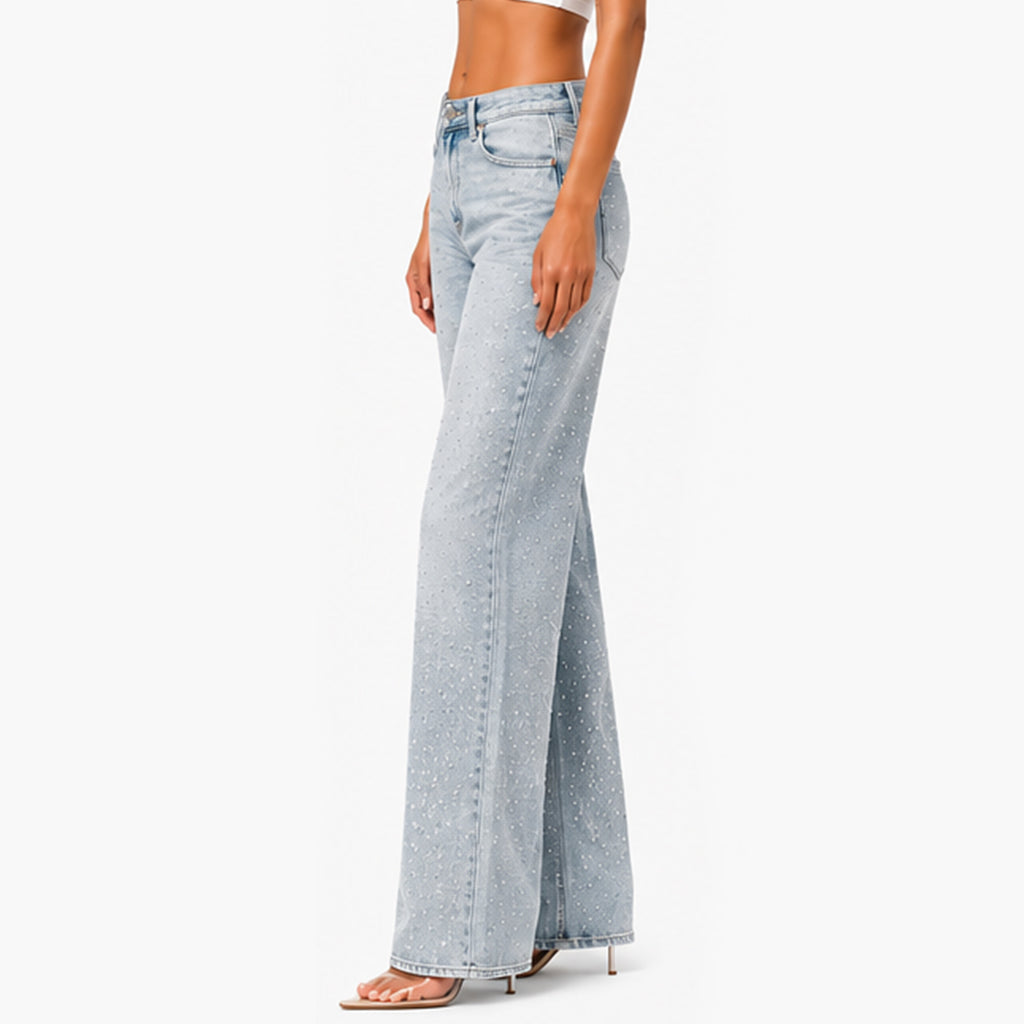 All-Over Rhinestone High-Waist Jeans