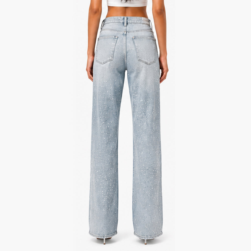 All-Over Rhinestone High-Waist Jeans