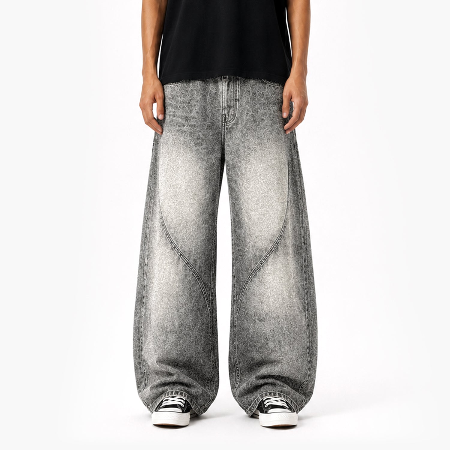 Curved Panel Wide-Leg Jeans
