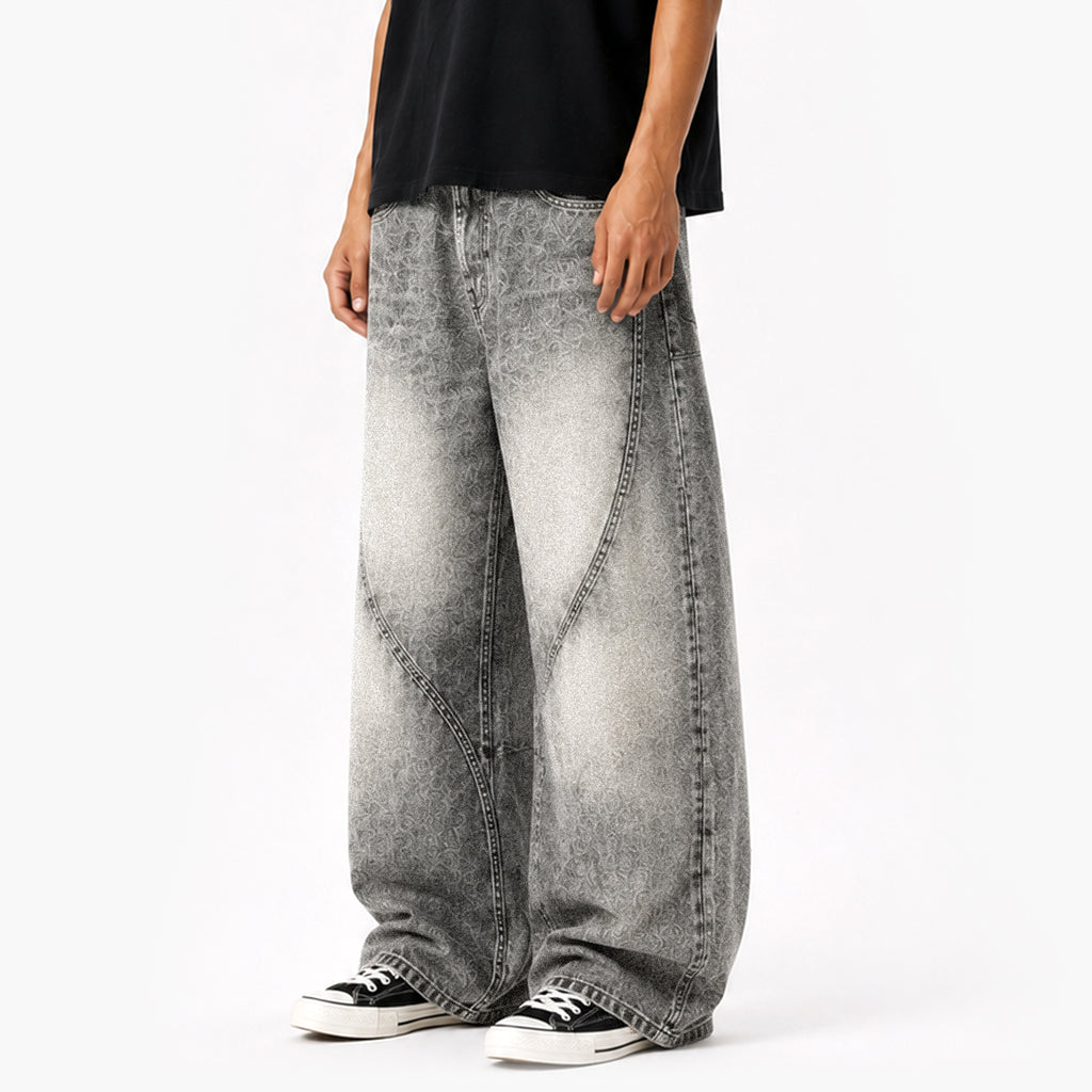 Curved Panel Wide-Leg Jeans