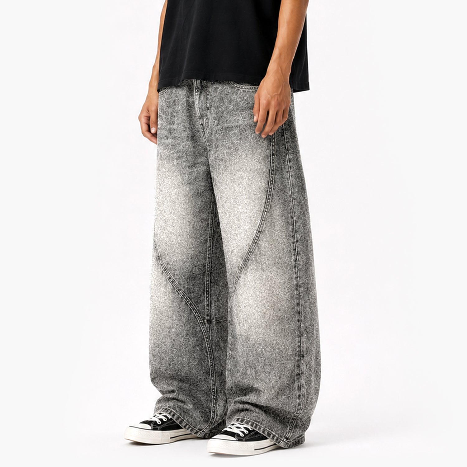 Curved Panel Wide-Leg Jeans