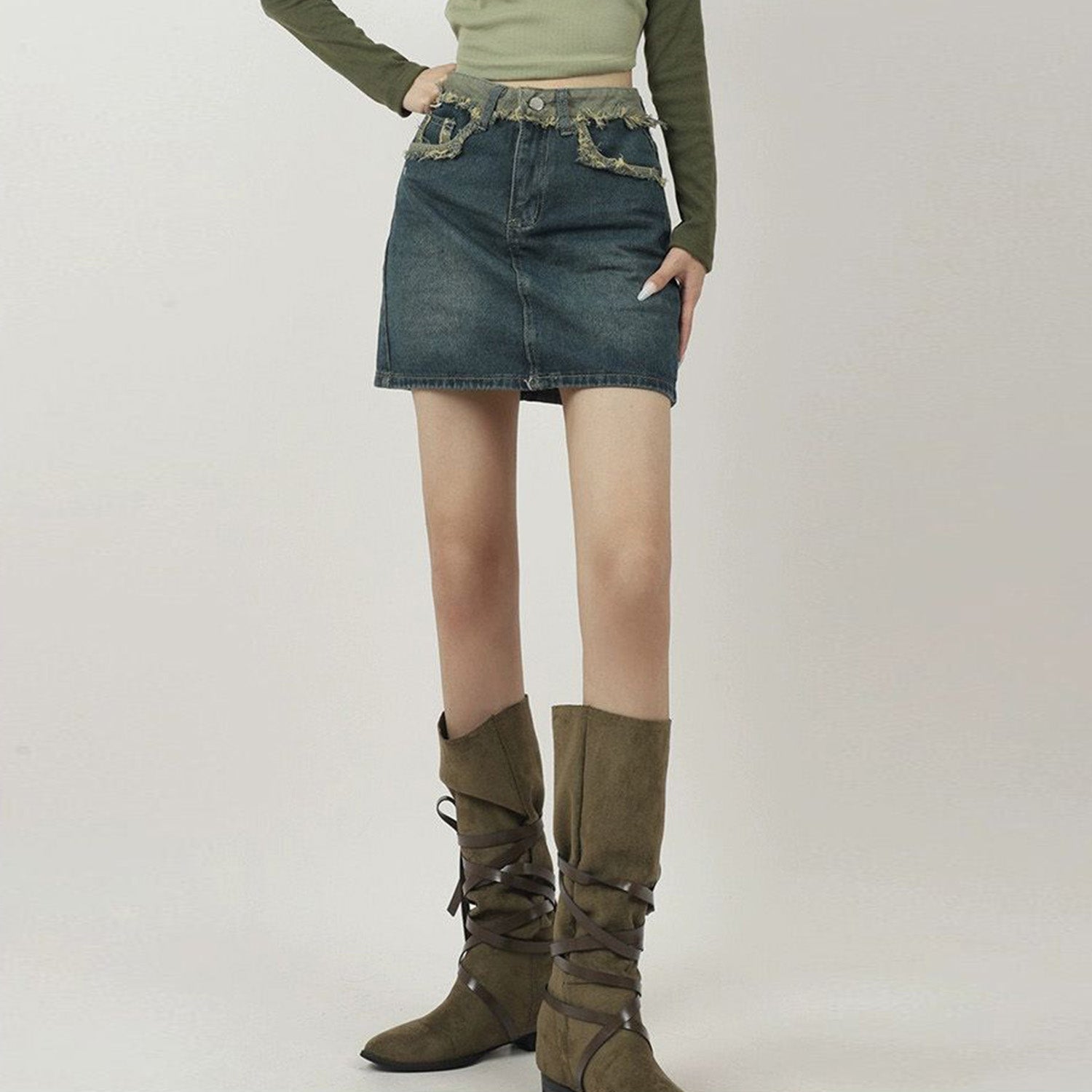 The Raw-Hem Distressed Denim Mini