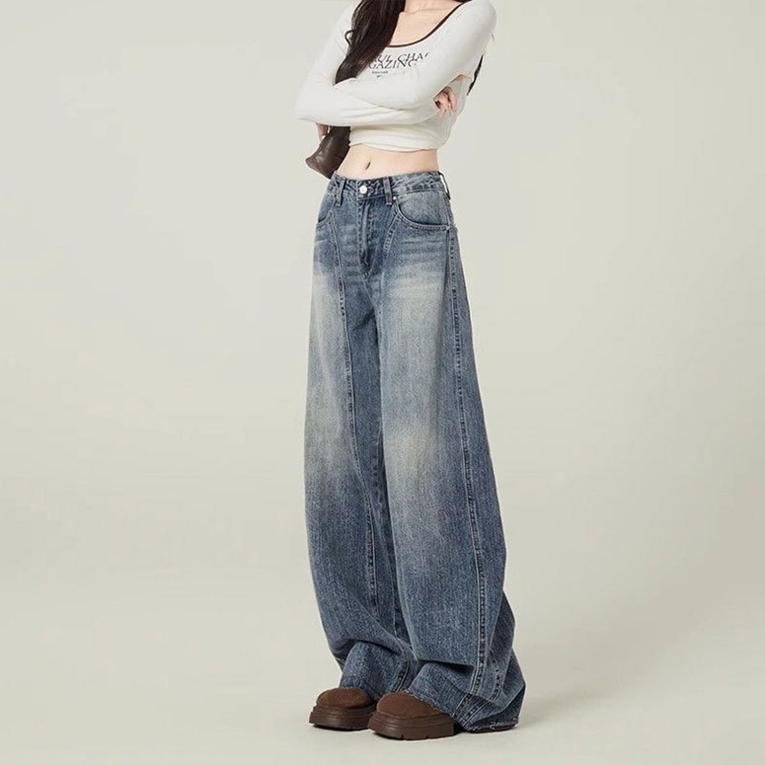 The Vintage Distressed Wide-Leg Jean