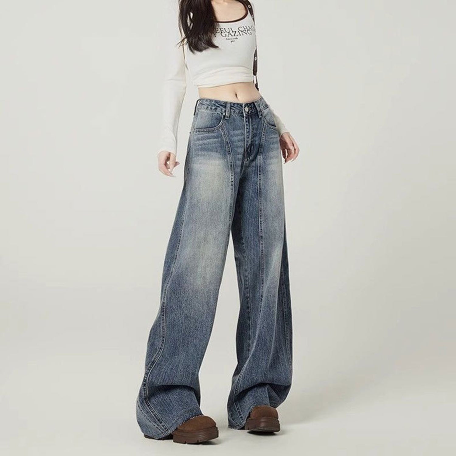 The Vintage Distressed Wide-Leg Jean
