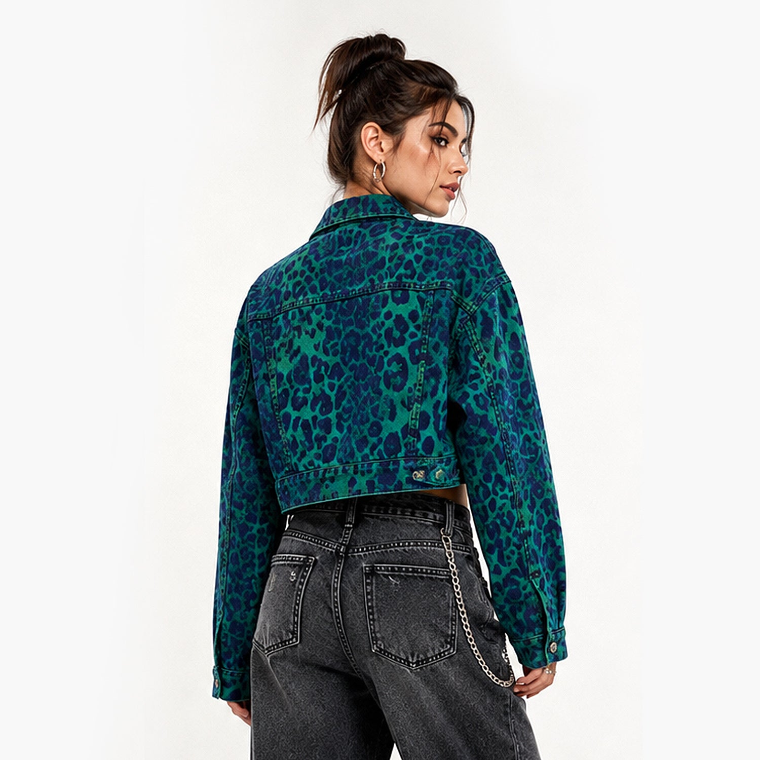 The Wild Edge: Leopard Print Cropped Denim Jacket