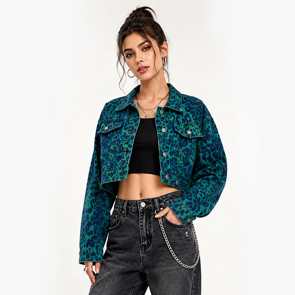 The Wild Edge: Leopard Print Cropped Denim Jacket