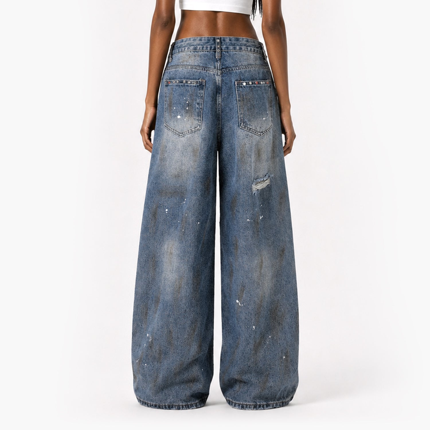 Vintage Paint-Splatter Wide-Leg Jeans