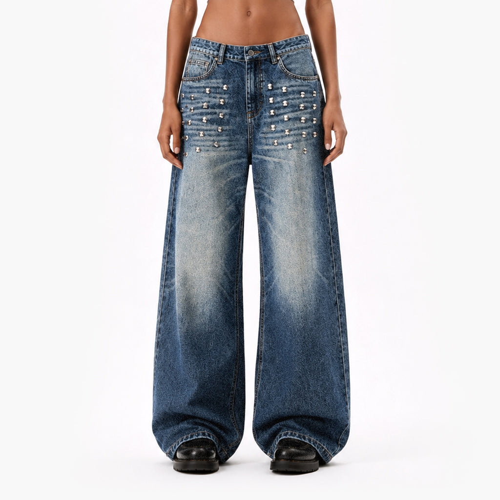 Vintage Studded Wide-Leg Jeans