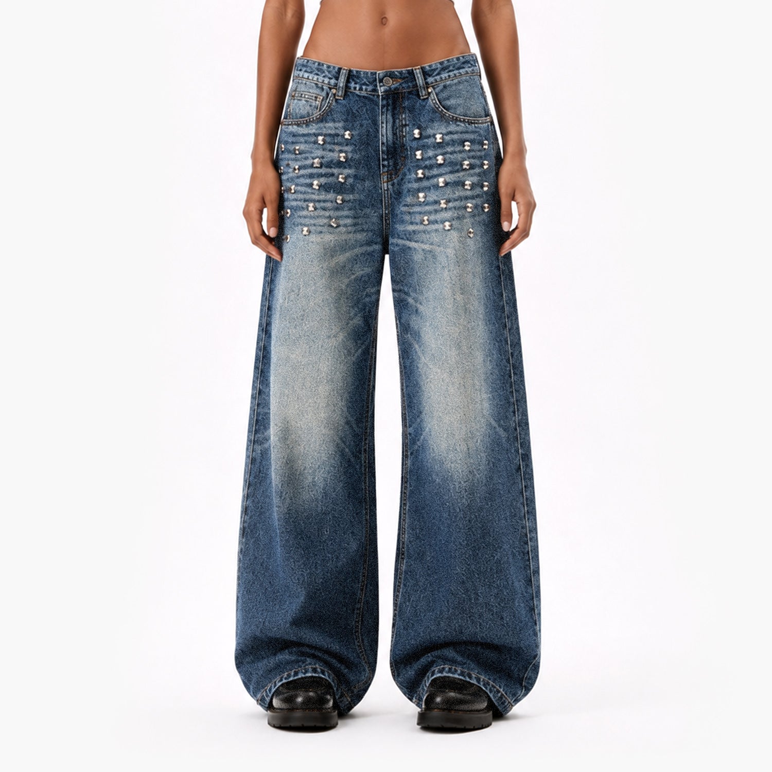 Vintage Studded Wide-Leg Jeans