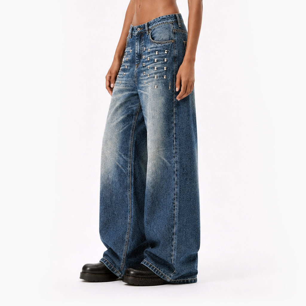 Vintage Studded Wide-Leg Jeans