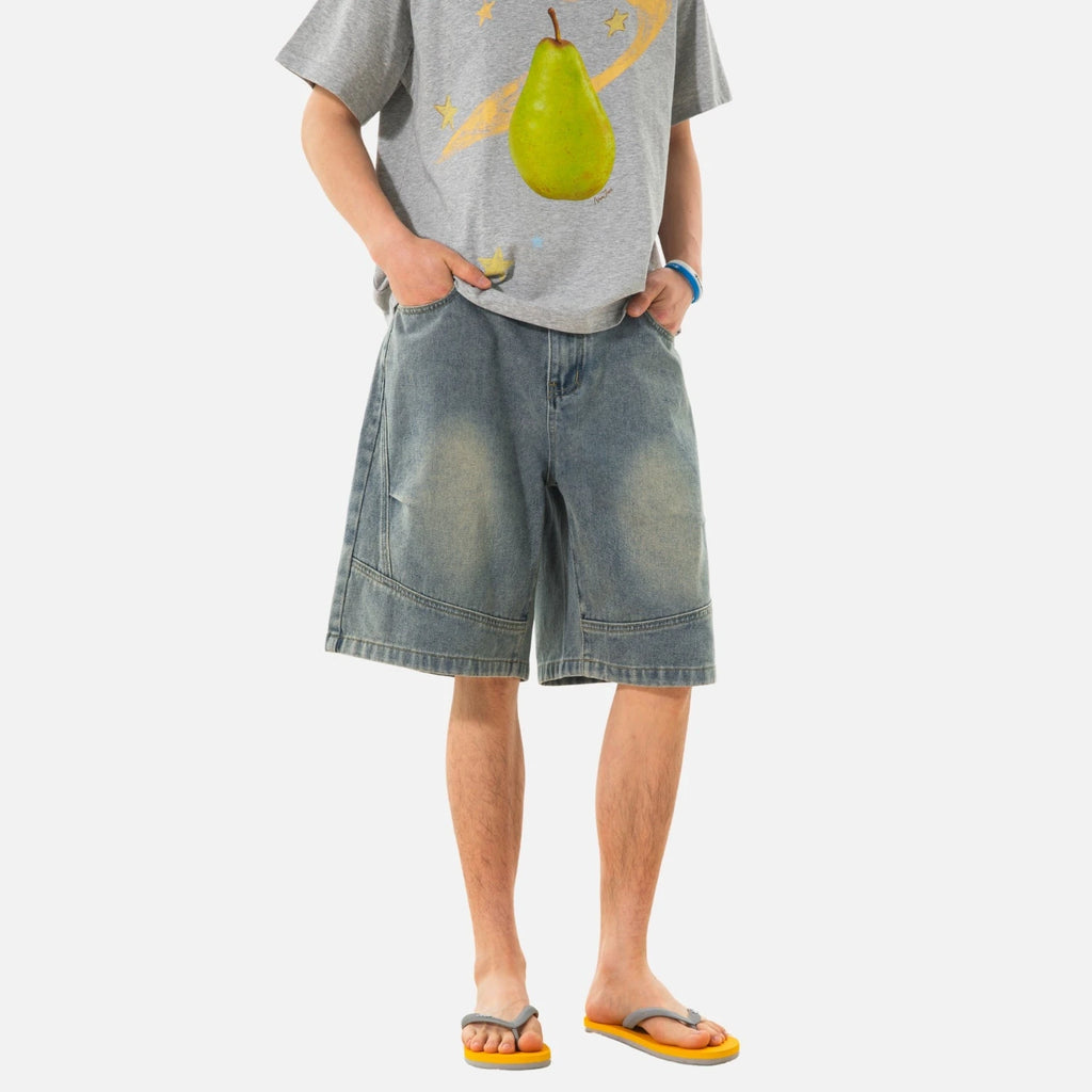 Vintage Washed Pleated Denim Shorts