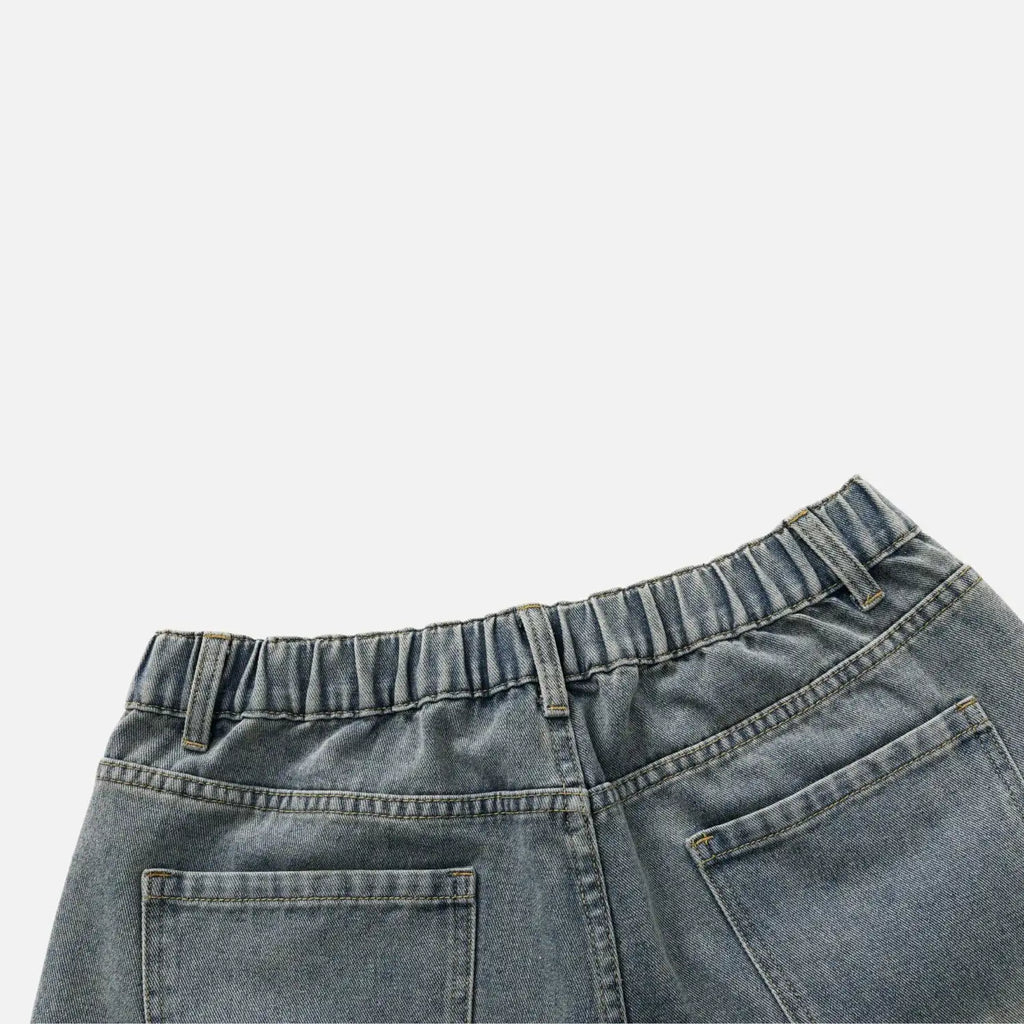 Vintage Washed Pleated Denim Shorts