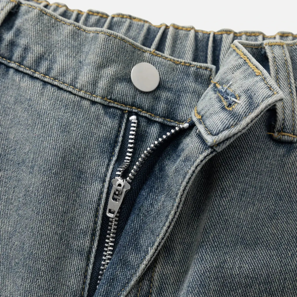 Vintage Washed Pleated Denim Shorts
