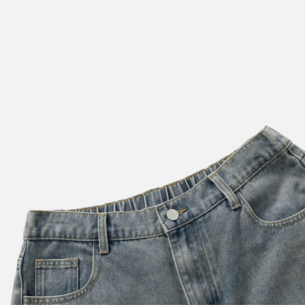 Vintage Washed Pleated Denim Shorts