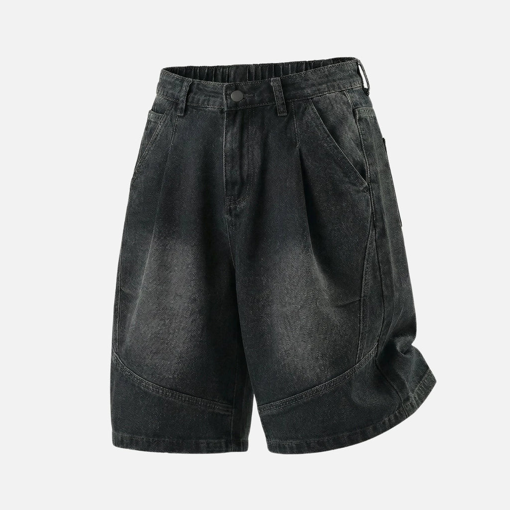 Vintage Washed Pleated Denim Shorts