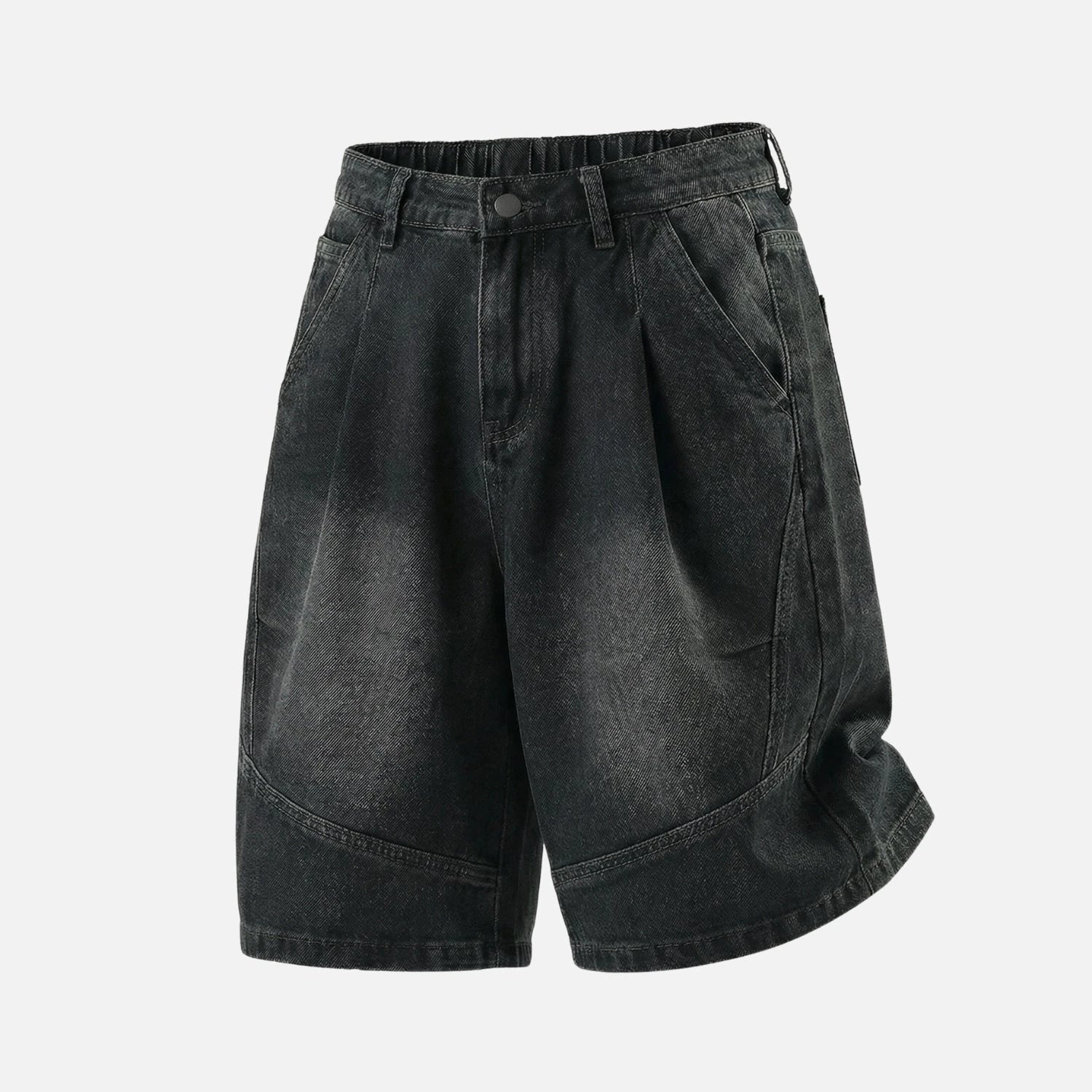 Vintage Washed Pleated Denim Shorts