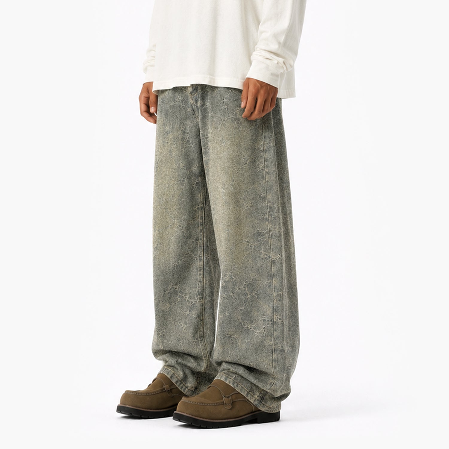 Vintage Washed Wide-Leg Denim Jeans