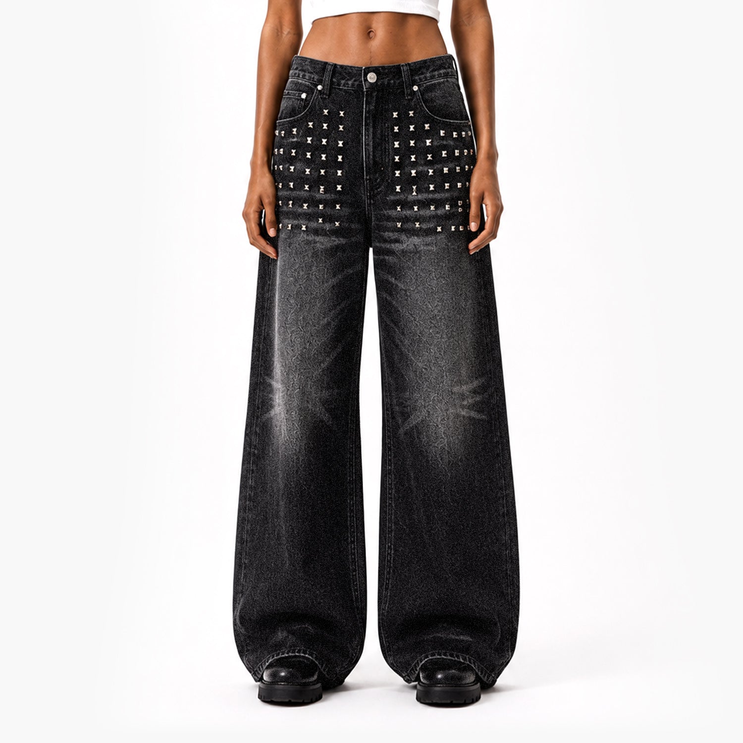 Vintage Studded Wide-Leg Jeans
