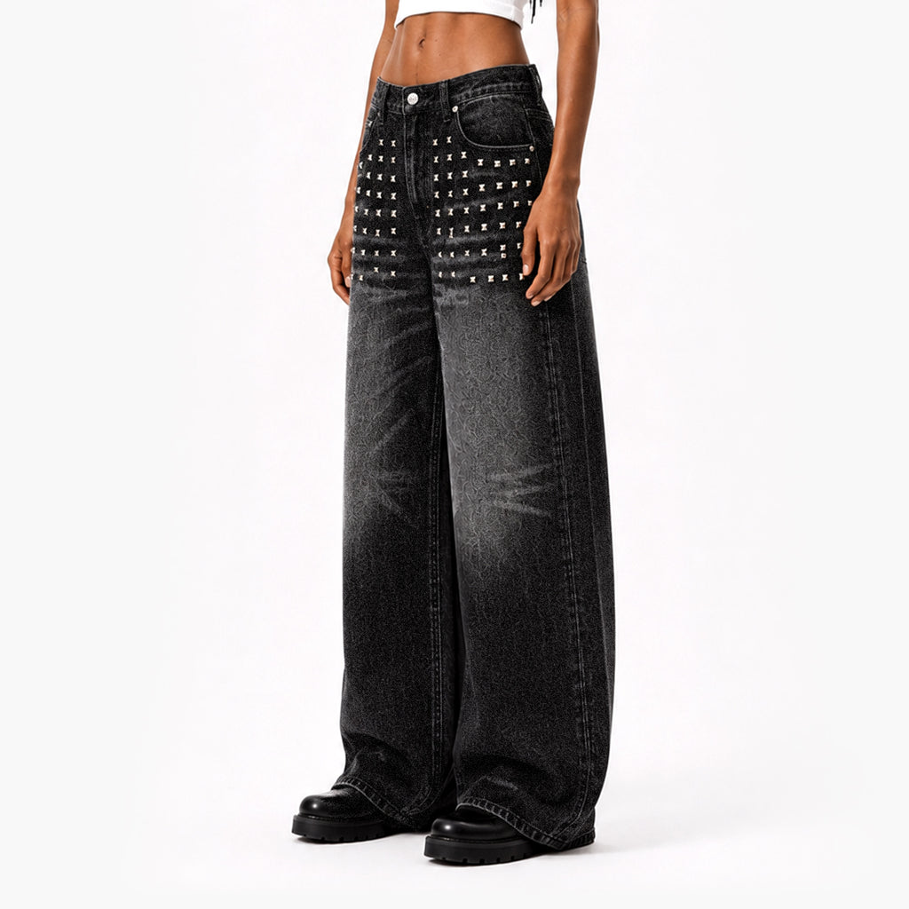 Vintage Studded Wide-Leg Jeans