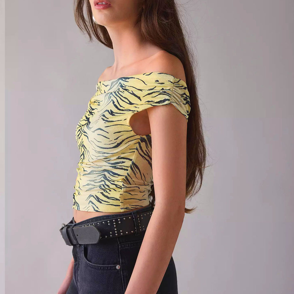 Zebra Print Off-Shoulder Crop Top
