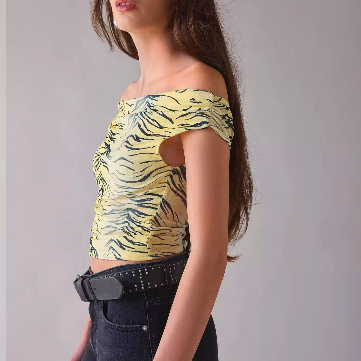 Zebra Print Off-Shoulder Crop Top