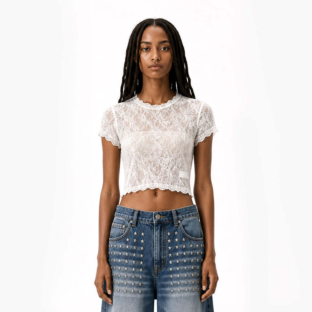 Sheer Mesh Cropped Tee