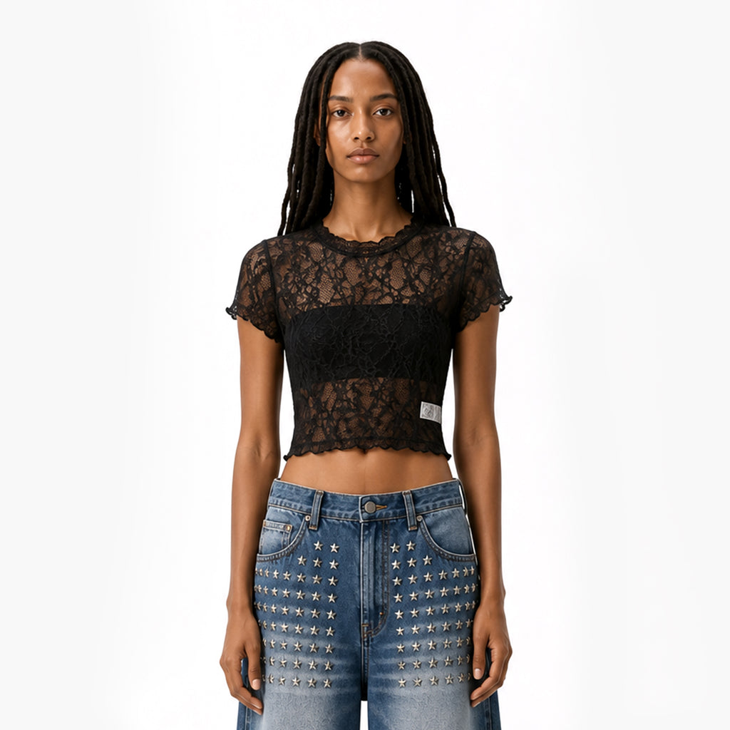 Sheer Mesh Cropped Tee