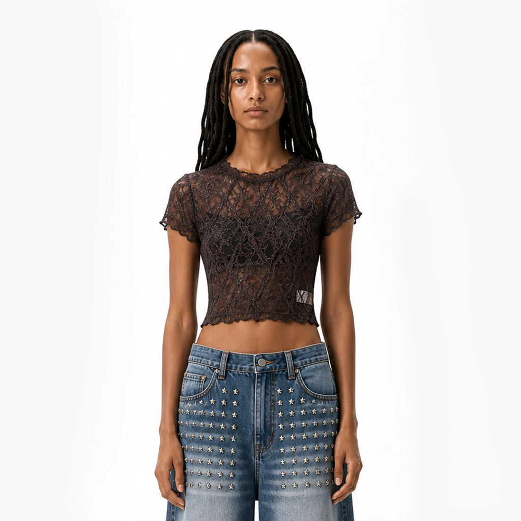 Sheer Mesh Cropped Tee